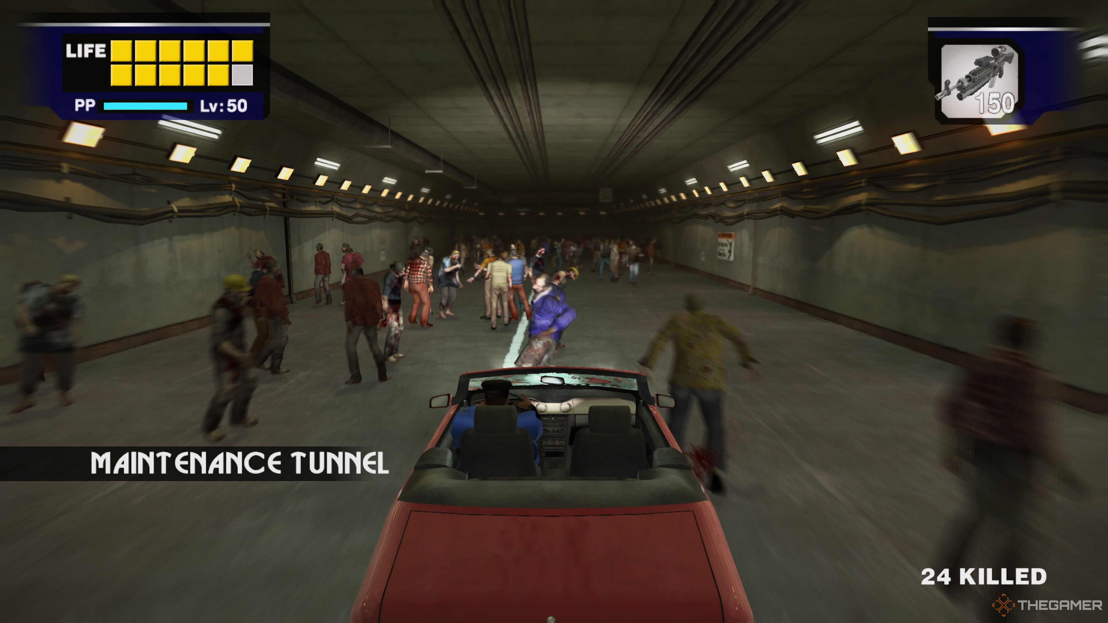 Driving around the maintenance tunnels and getting kills in Dead Rising