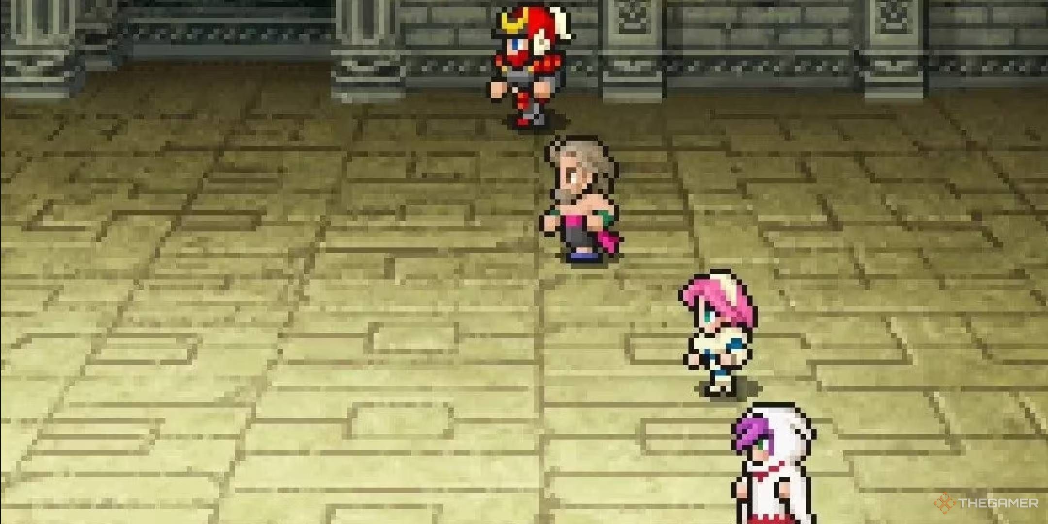 Final Fantasy 5 Pixel Remaster party members lined up in battle