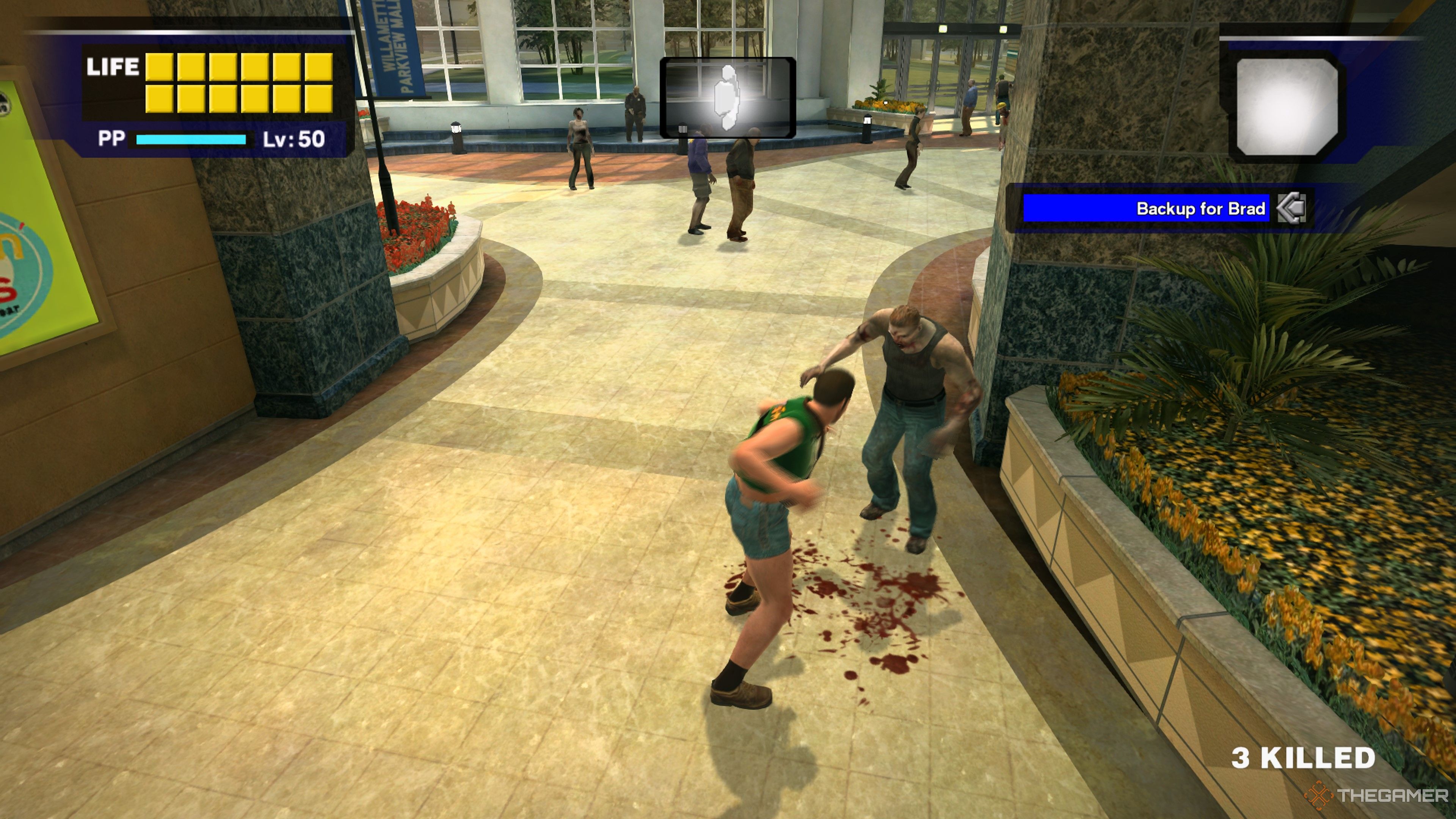 Frank West beats a zombie to death in Dead Rising