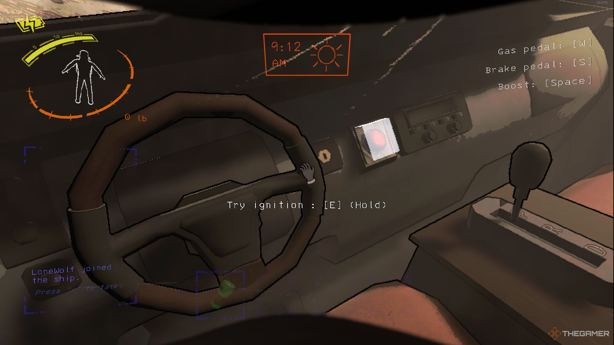 Sit in the driver's seat of a cruiser and hover over the ignition in Lethal Company.