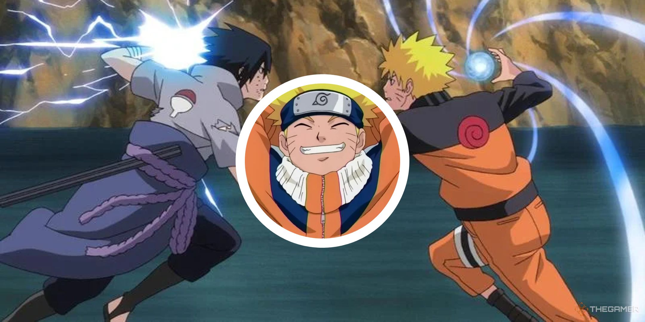 image of naruto and sasuke fighting with circle png of young naruto on top