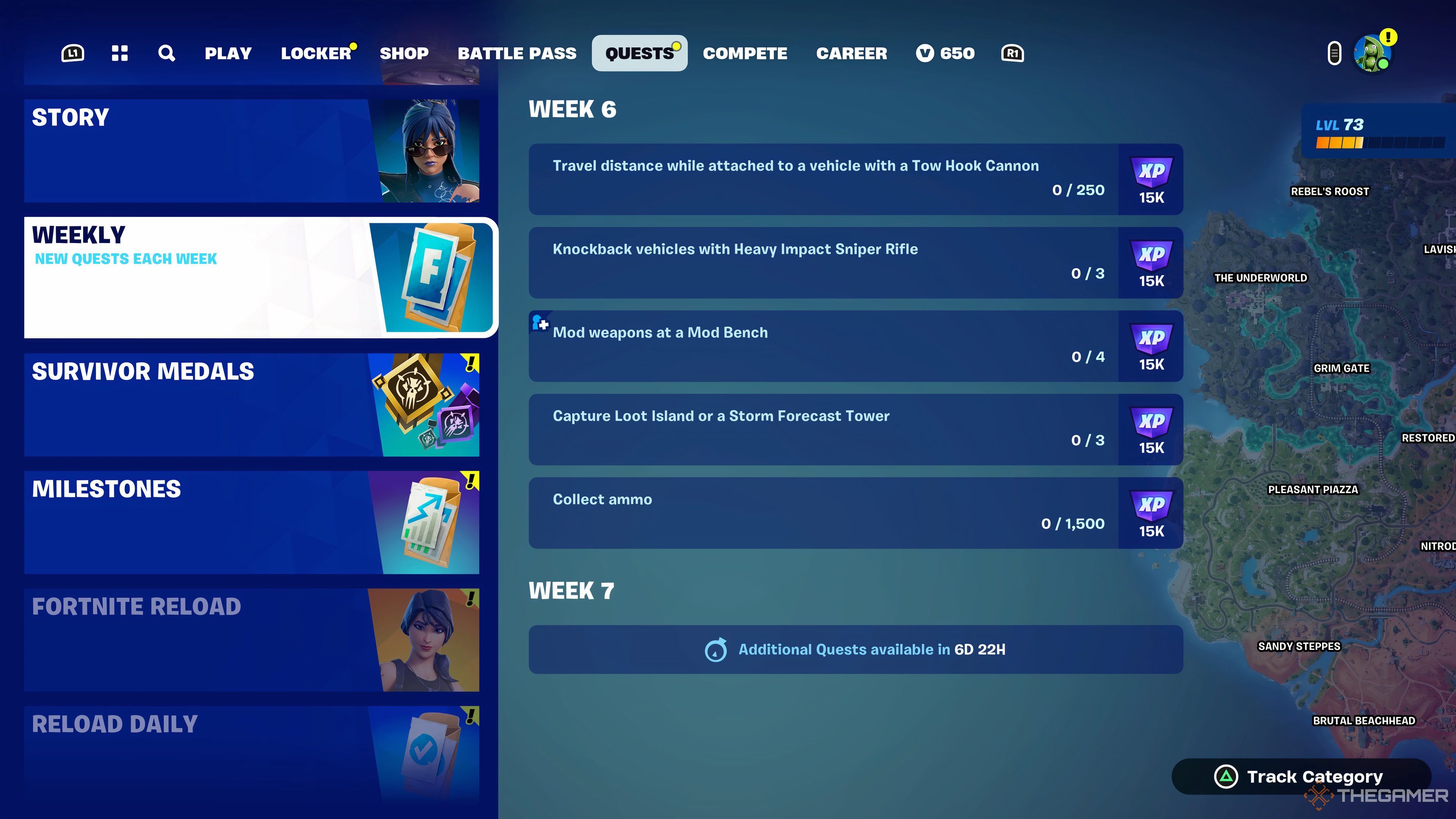 Screenshot of Week 6 quests for Fortnite Chapter 5 Season 3.