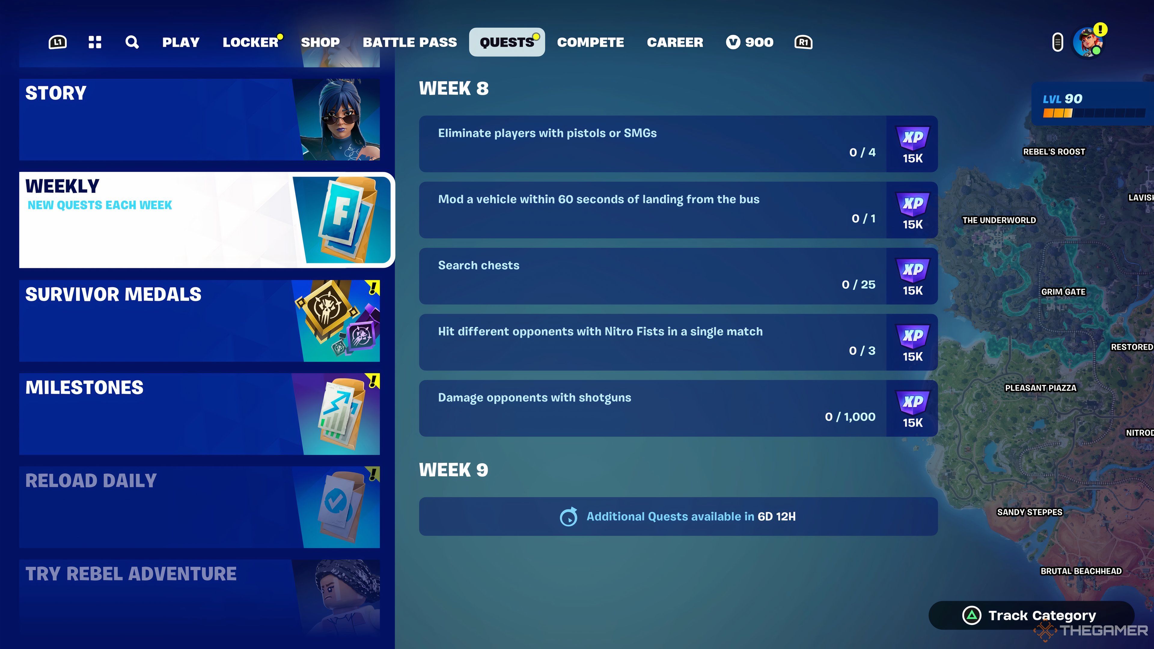 Screenshot of Week 8 quests in Fortnite Chapter 5 Season 3.