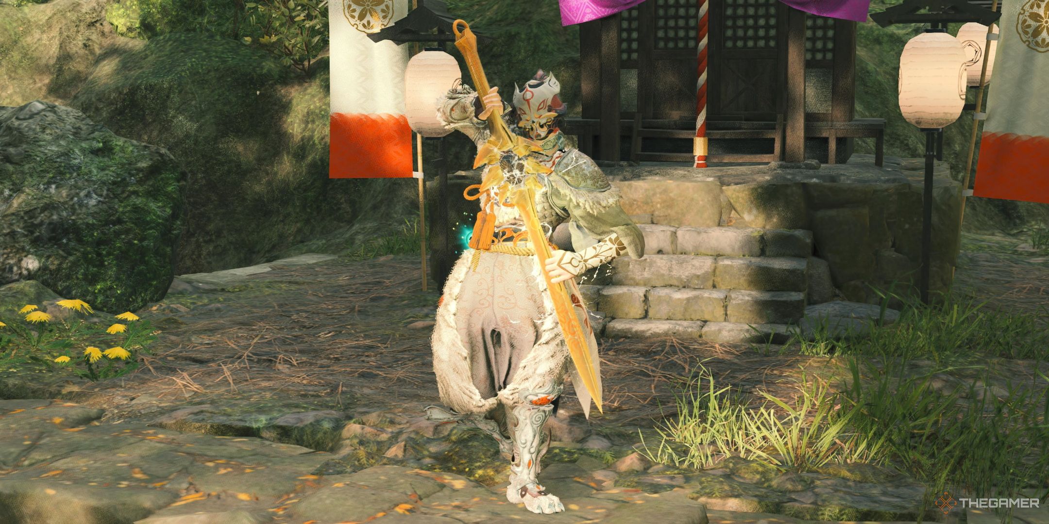 Kunitsu-Gami, the path of the goddess. Soh is dressed like Amaterasu and poses on one leg.