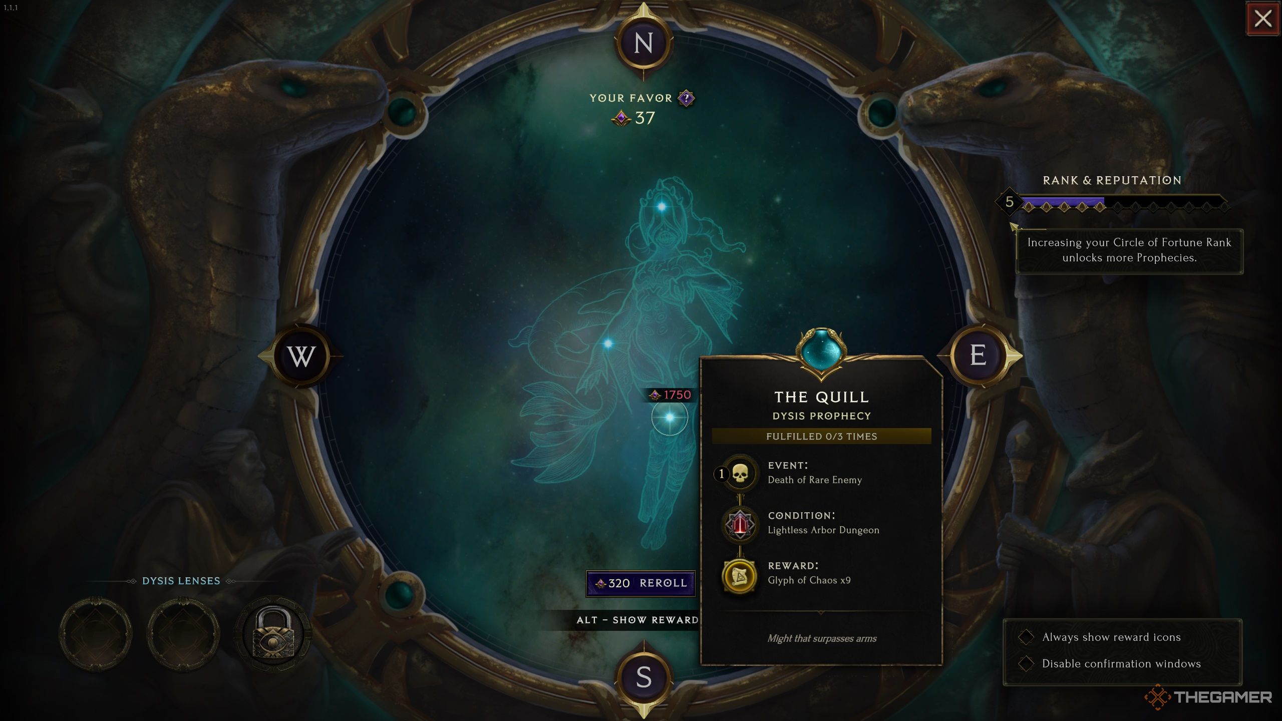 Last Epoch&rsquo;s idol prophecy screen.