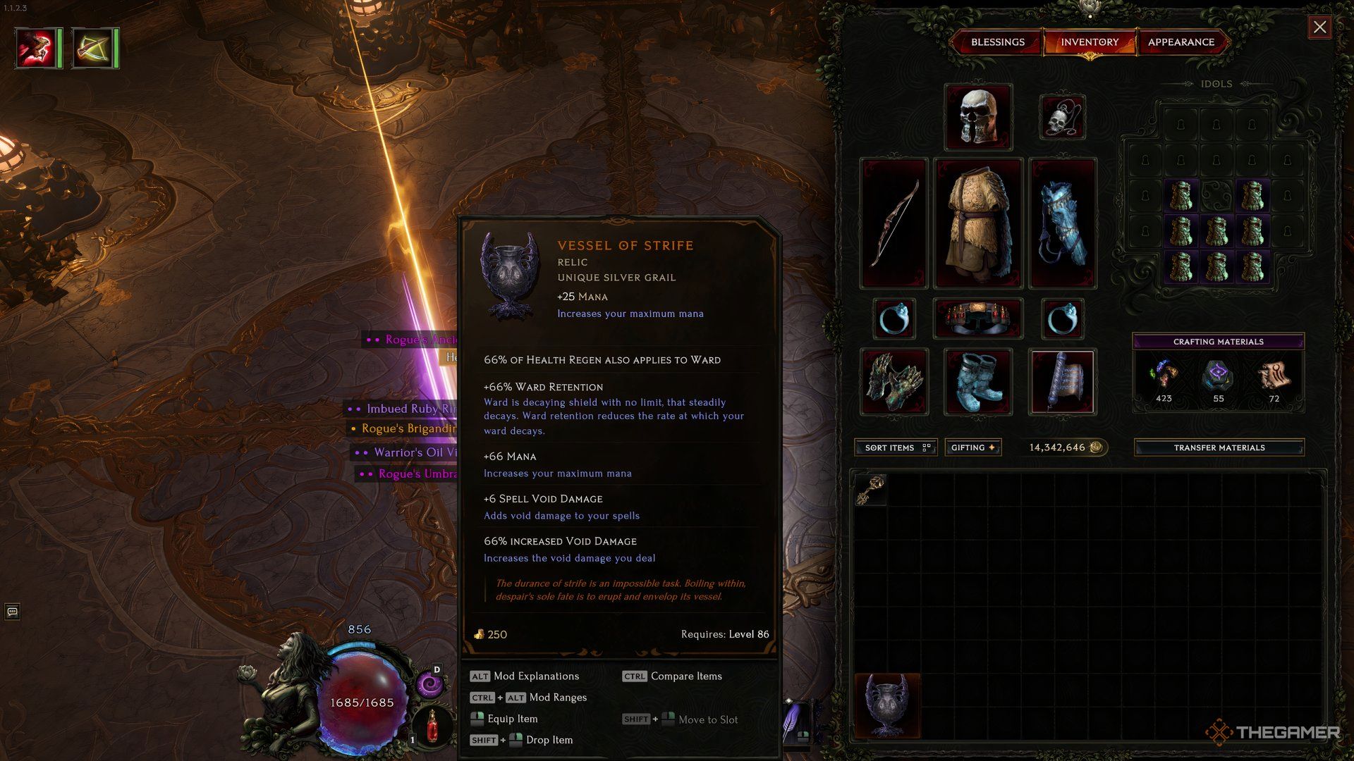 Vesel of Strife dropped by T4 Julra in the Temporal Sanctum dungeon in Last Epoch.