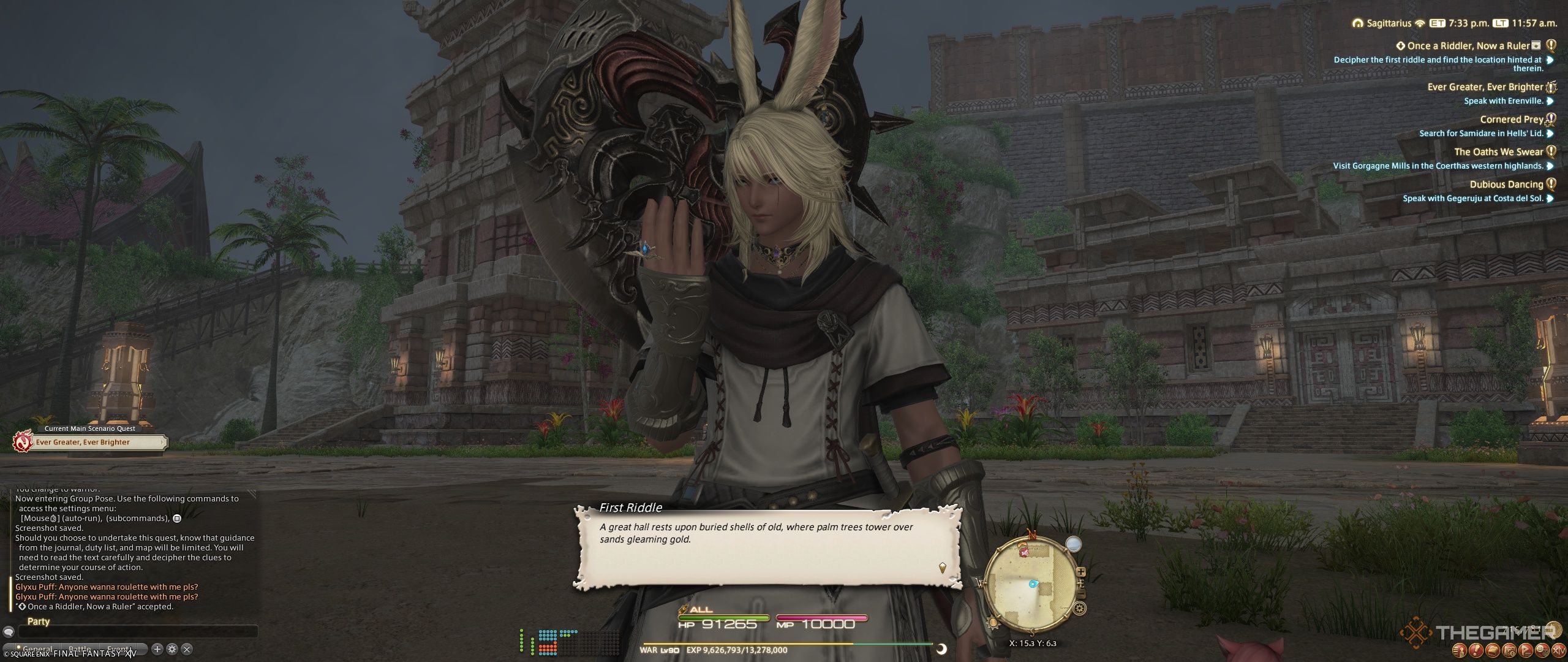 Looking at a riddle for a quest in Final Fantasy 14