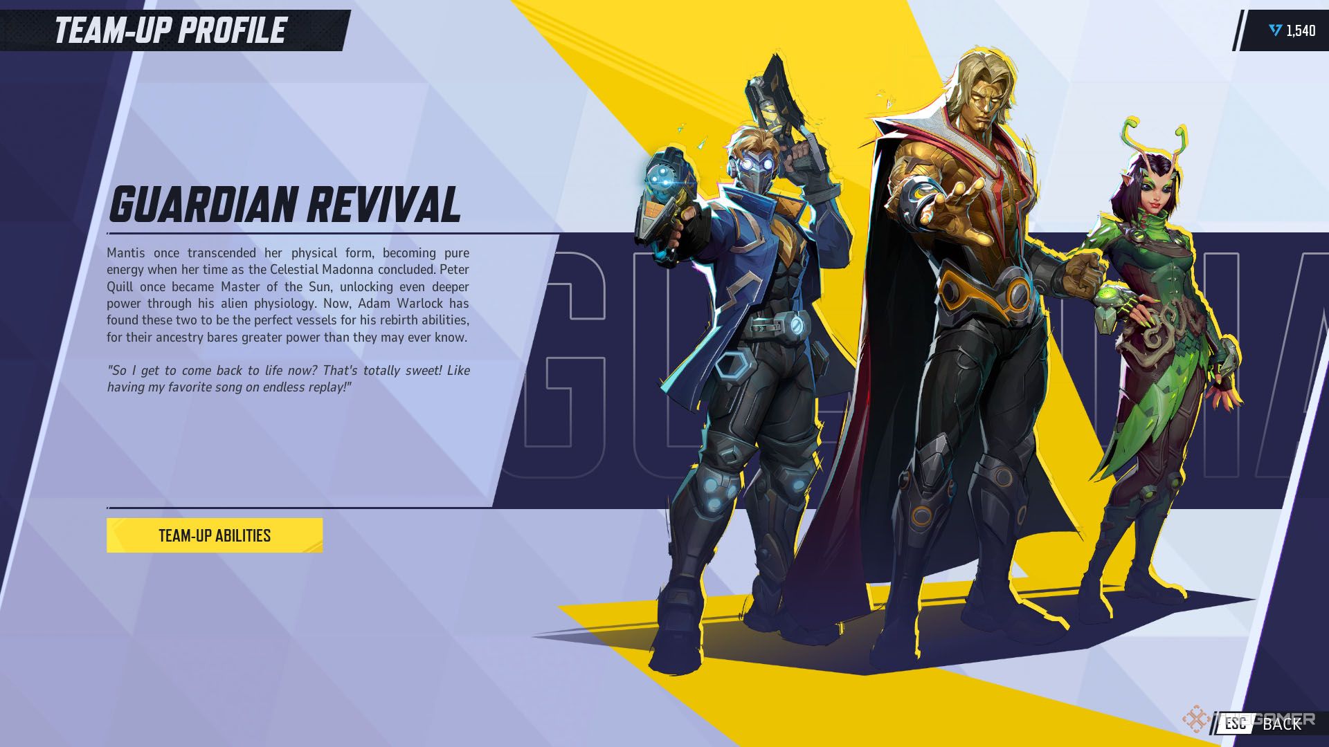 در Marvel Rivals، تیم Guardian Revival شامل Adam Warlock، Mantis و Star-Lord است.