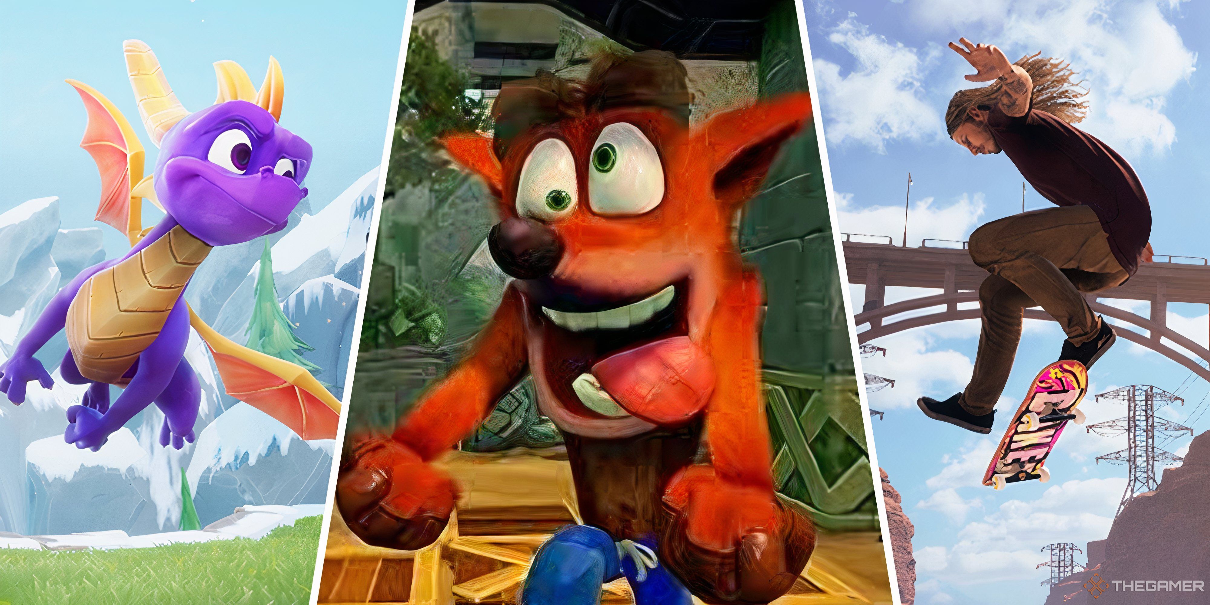 spyro crash and a skater in tony hawk's pro skater 1+2