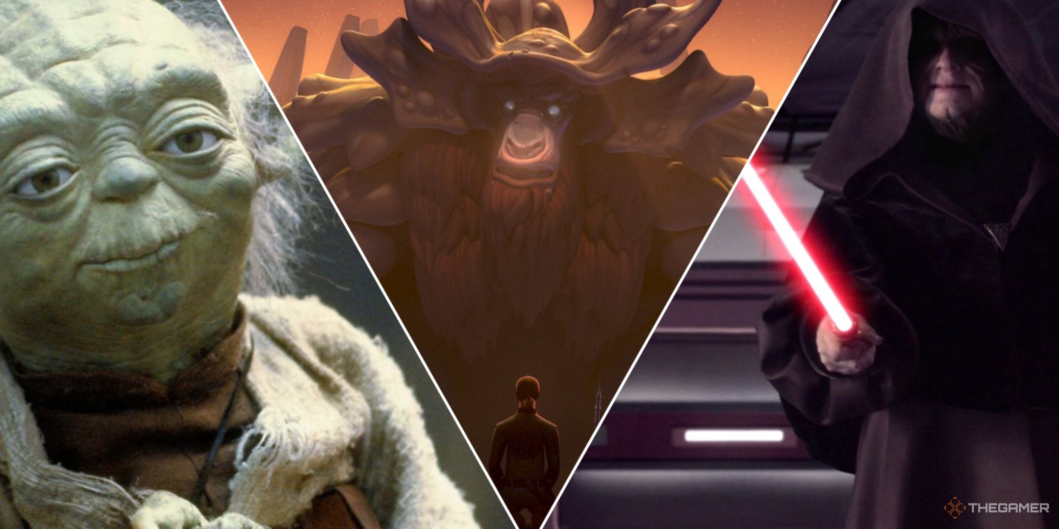 Star Wars Ten Most Powerful Force Users. Yoda, Bendu, and Darth Sideous.