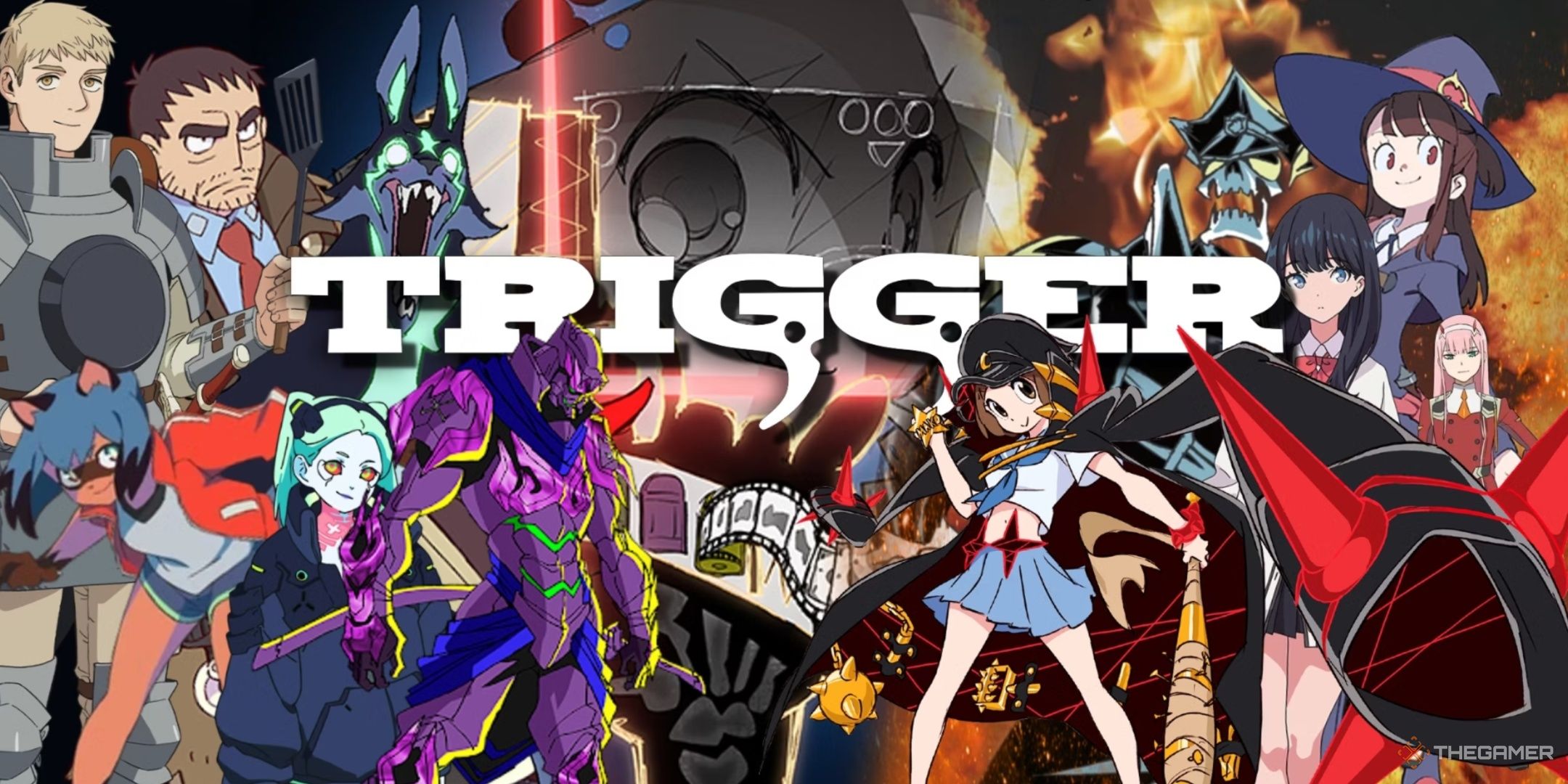 A collage with characters from all Studio Trigger series.