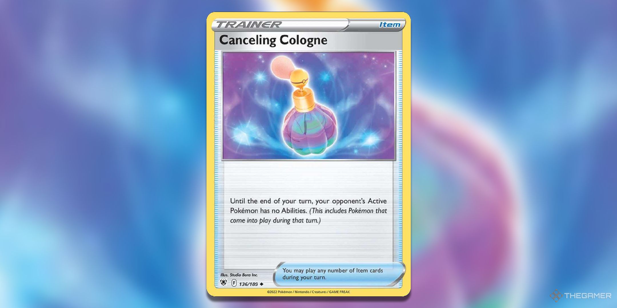 Canceling Cologne from Astral Radiance 136 in the Pokemon TCG.