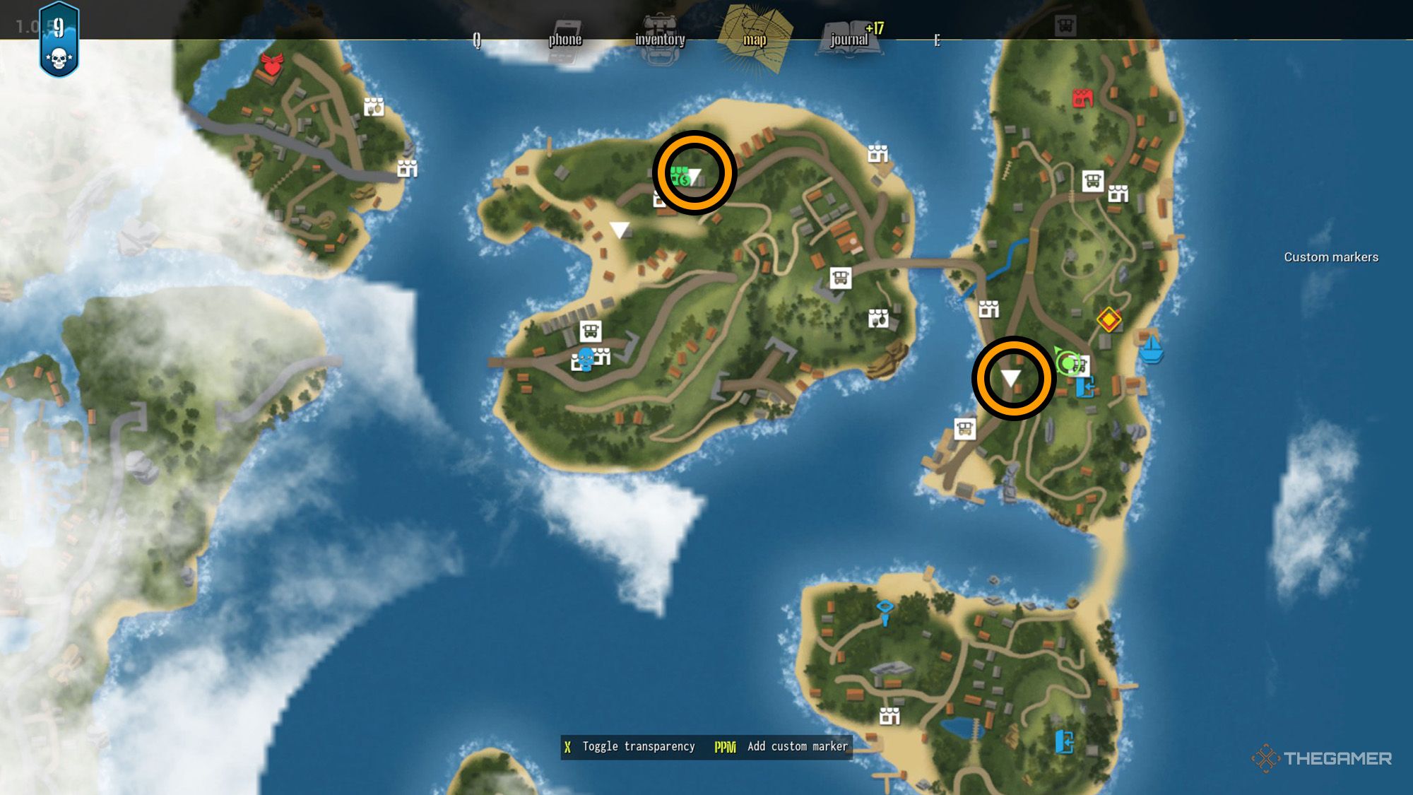 Orange circles shows the locations of some healing tents in Drug Dealer Simulator 2.