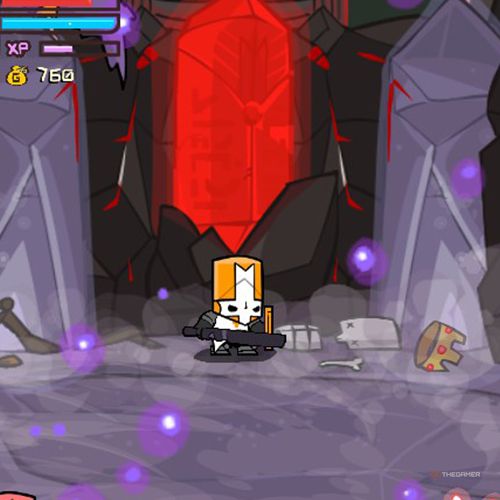 Orange Knight is standing in the final battle in Castle Crashers.
