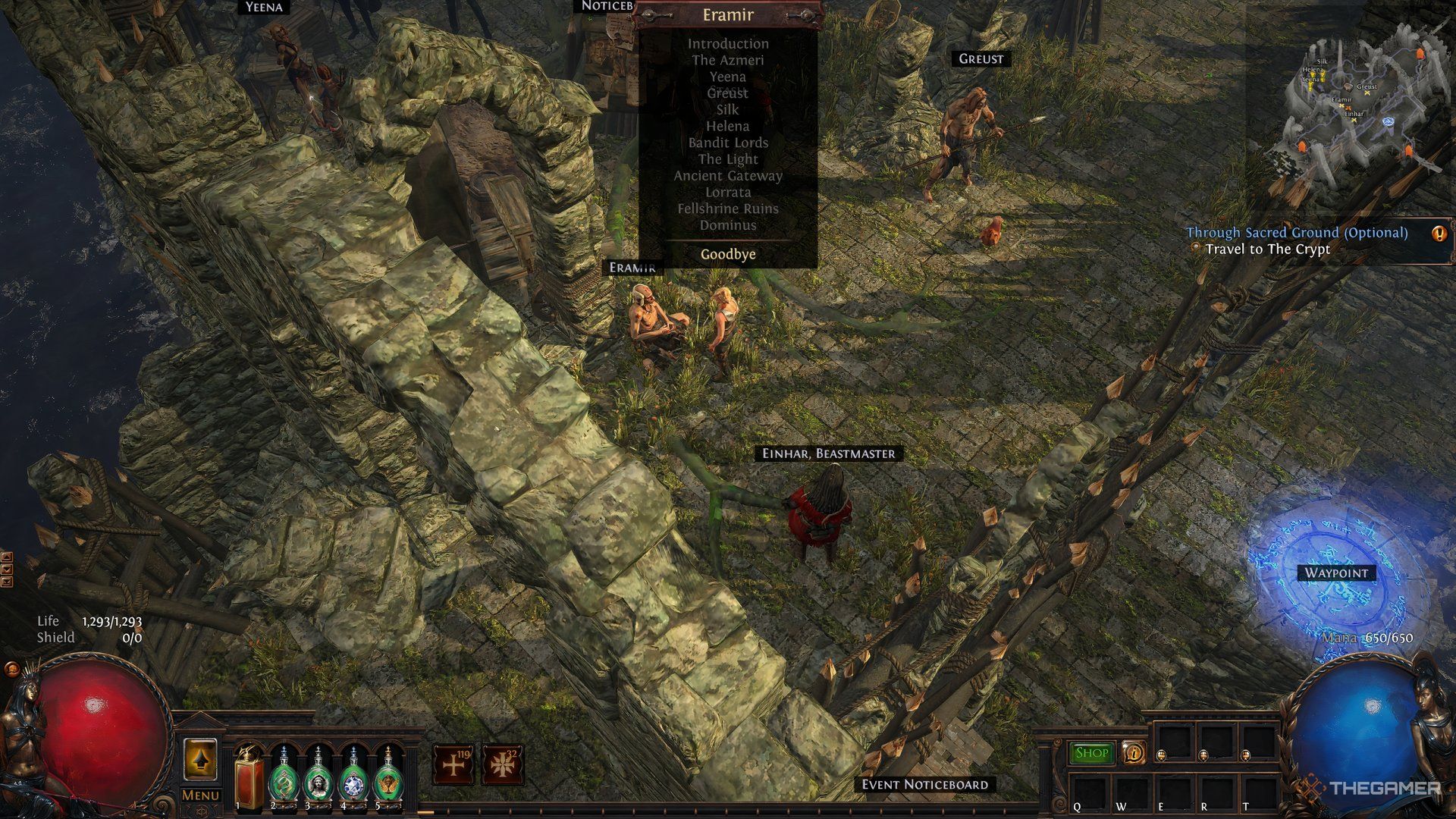 Returning to Eramir in The Forest Encampment after killing all bandits and collecting their amulets for a free Passive Point.