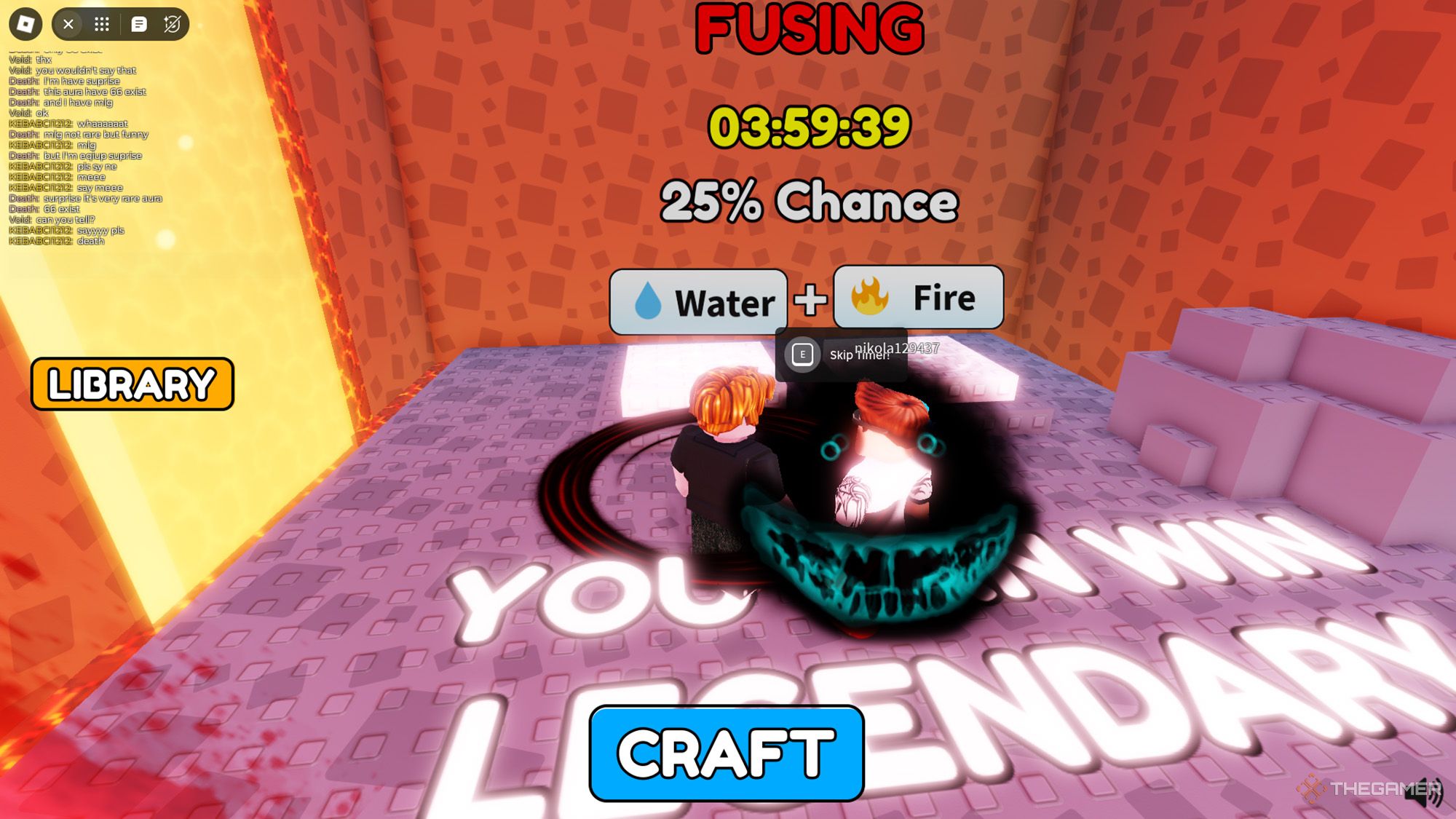 Player is fusing two auras to block legendary aura in Roblox - Aura Craft.