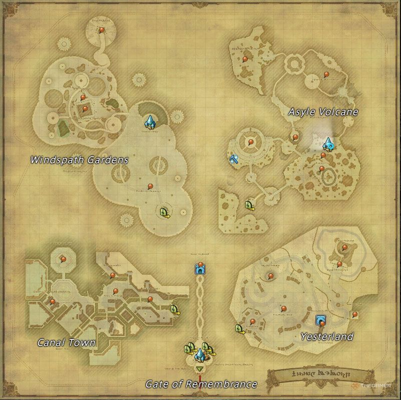 Rarefied Ash Soil mining location on the map in Final Fantasy 14 Dawntrail.