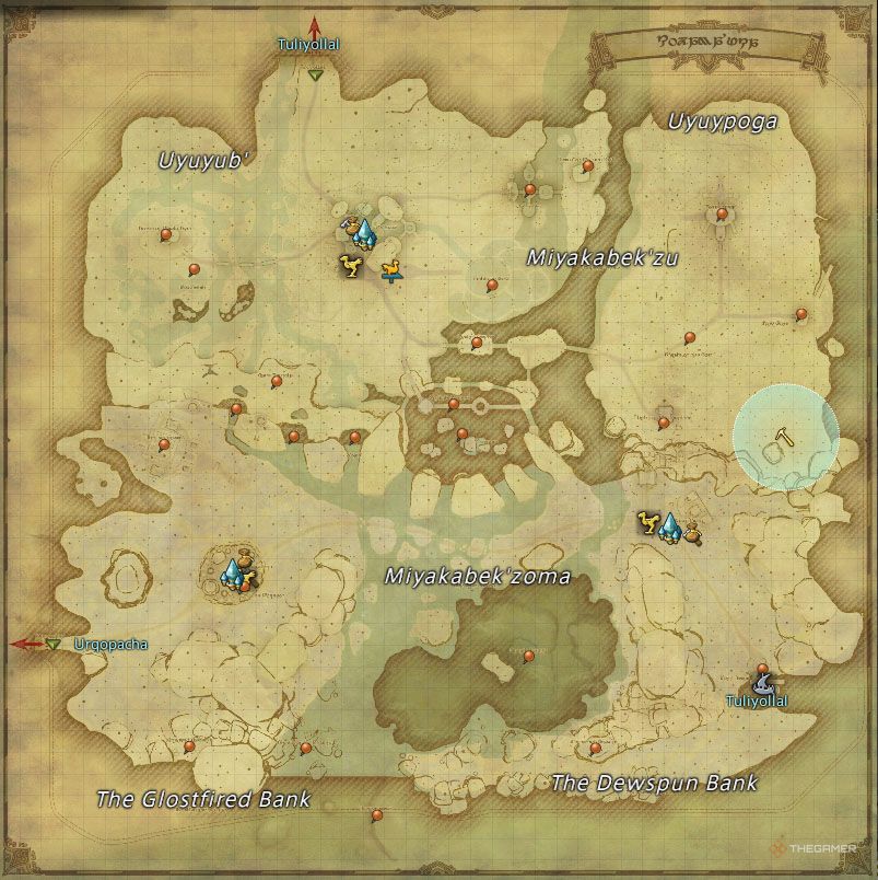 Rarefied Raw Ihuykanite mining location on a map in Final Fantasy 14 Dawntrail.