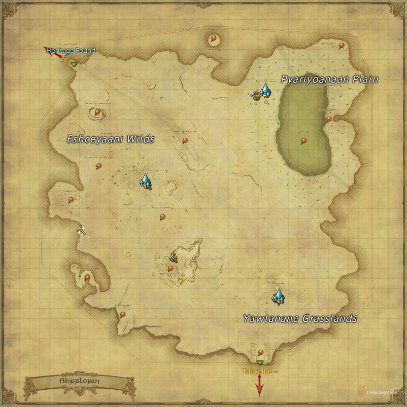 Rarefied Titanium Gold Ore location on the map in Final Fajtasy 14 Dawntrail.