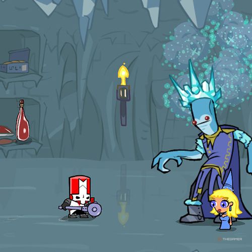 Red Knight is confronting the Frost King in Castle Crashers.