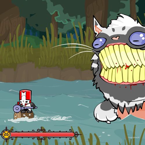 Red Knight is fighting against the Catfish in Castle Crashers.