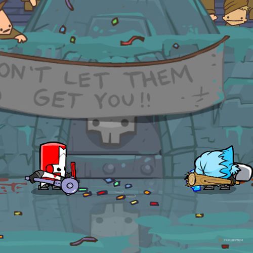 Red Knight is fighting in the Icy Arena in Castle Crashers.