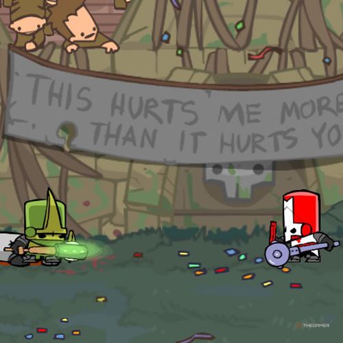 Red Knight is fighting in the Peasant Arena in Castle Crashers.