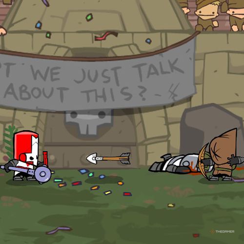 Red Knight is fighting in the Thieves' Arena in Castle Crashers.