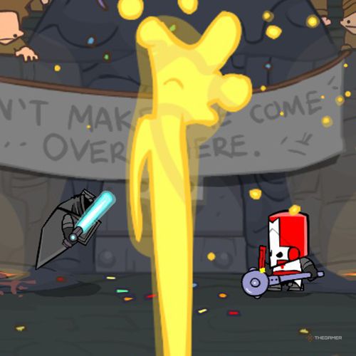 Red Knight is fighting in the Volcano Arena in Castle Crashers.