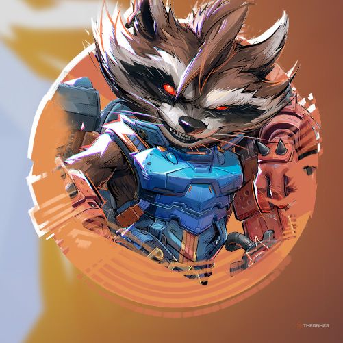 The Rocket Raccoon Spray features a portrait of Rocket Raccoon's face in Marvel Rivals.