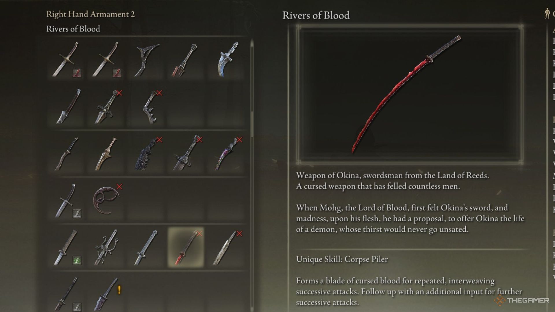 The description of Rivers Of Blood in the inventory.