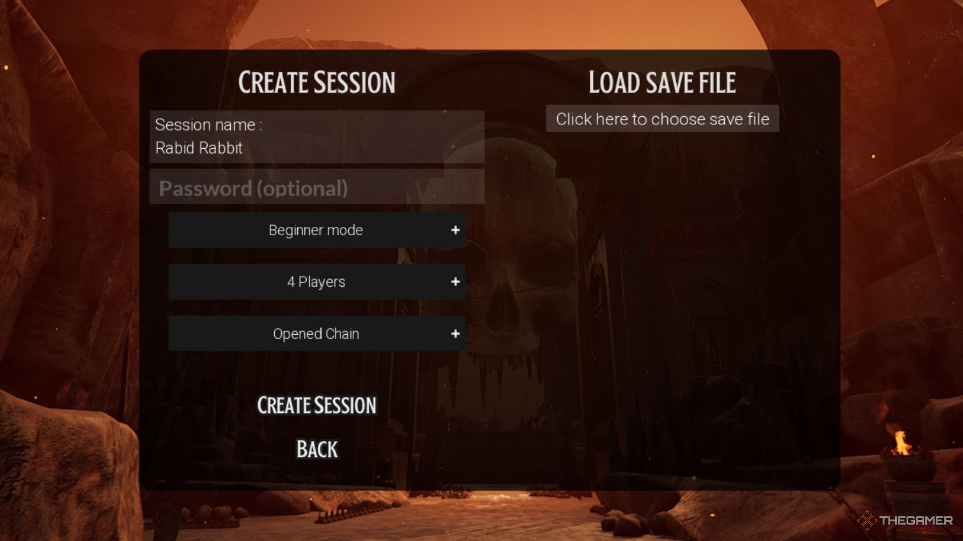 The Create Session menu in Chained Together is shown.