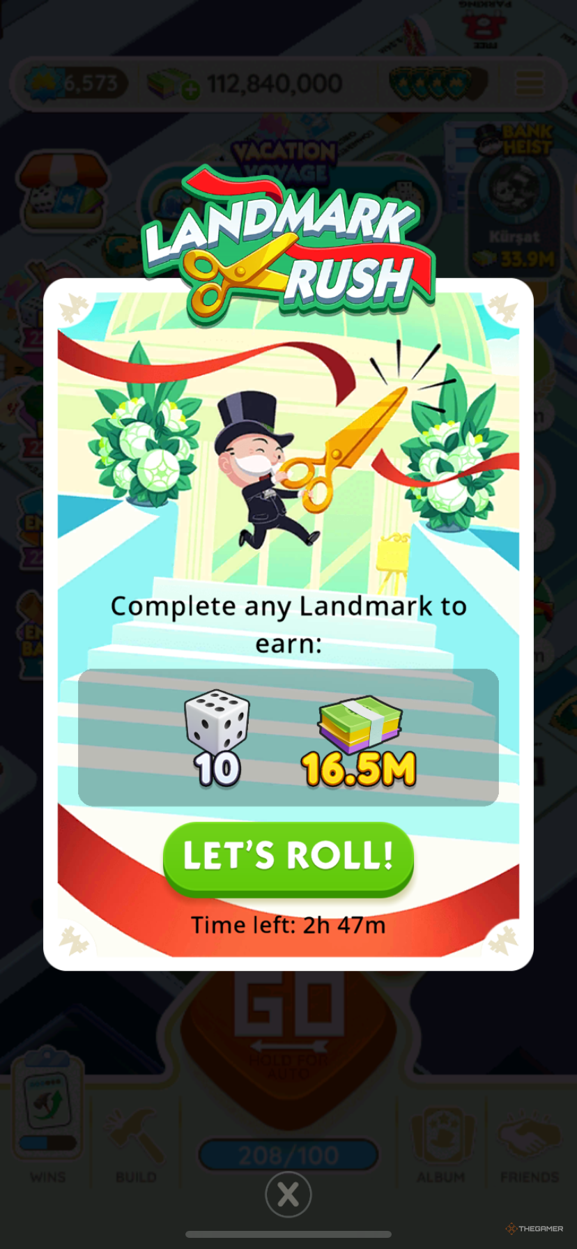 The Landmark Rush details screen in Monopoly Go.-1