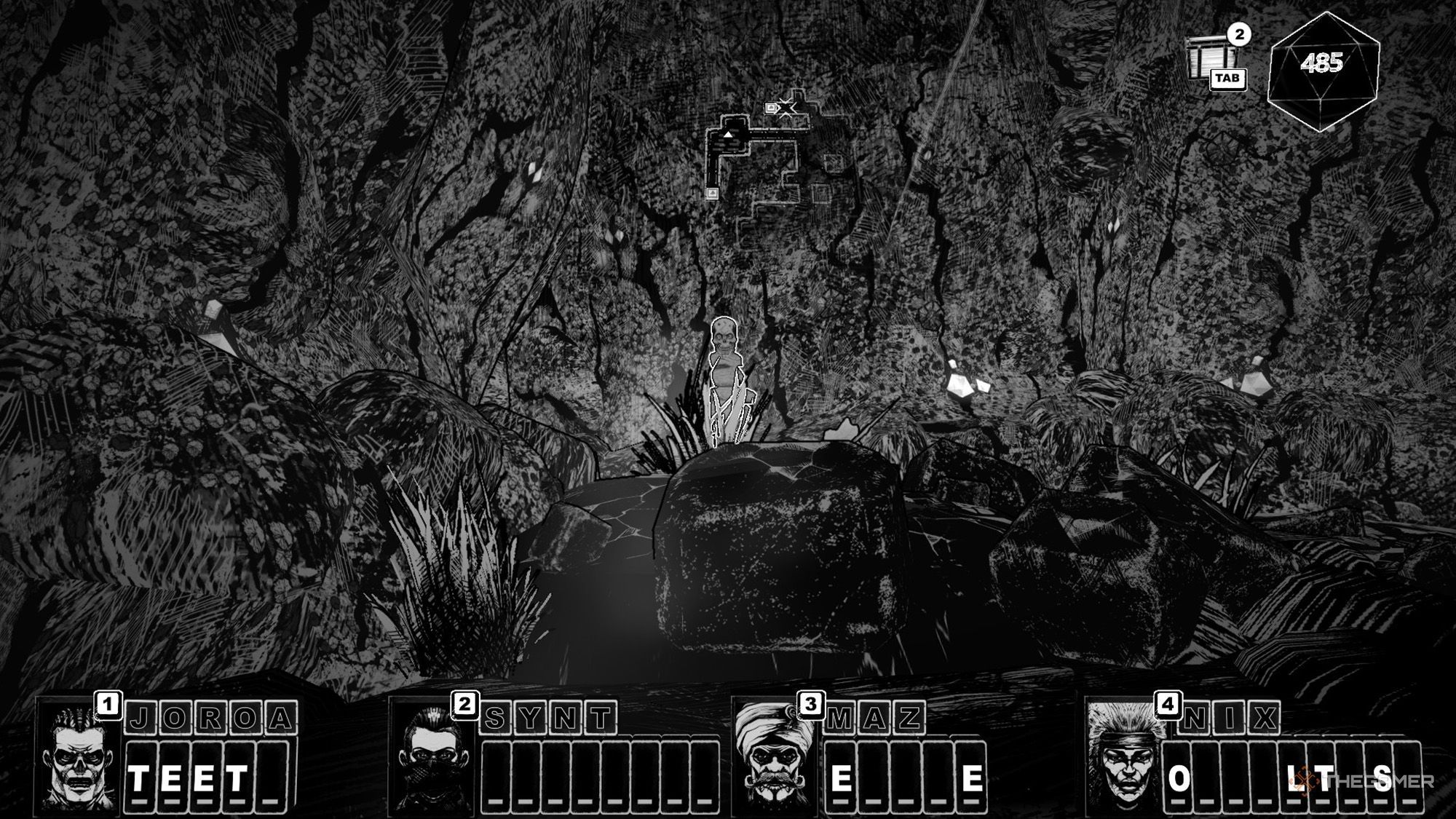 The party finds a riddle skull at the caves in Cryptmaster.