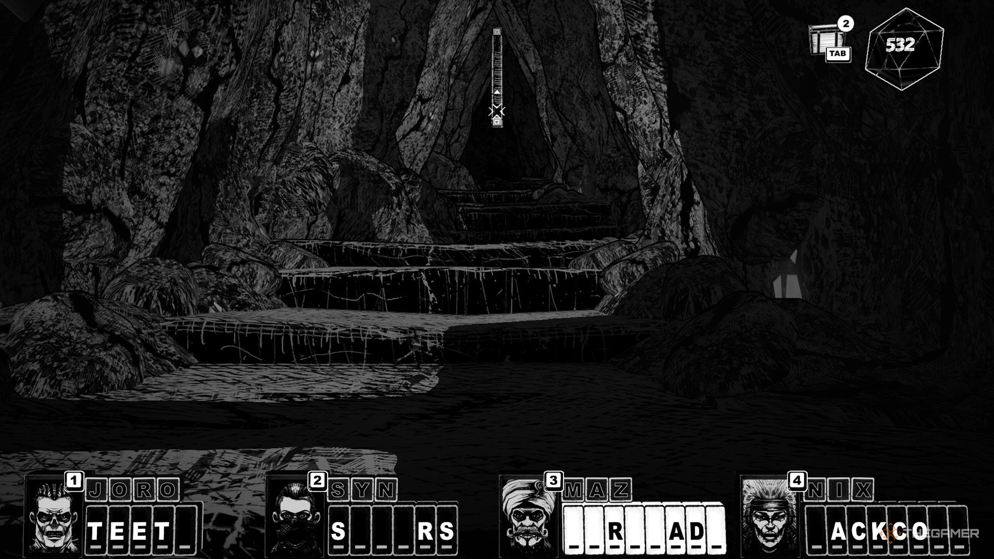 The party is moving in a corridor-like room in Cryptmaster.