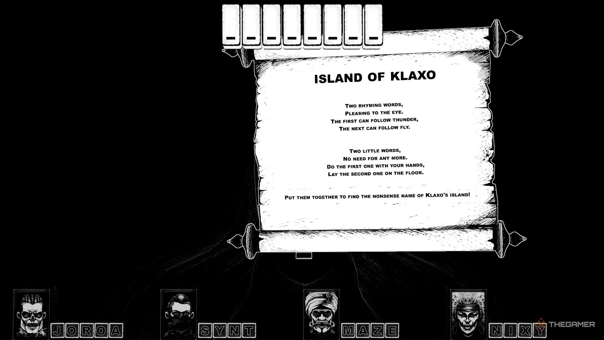 The party is trying to solve the puzzle of the scroll related to Klaxo&rsquo;s Island in Cryptmaster.