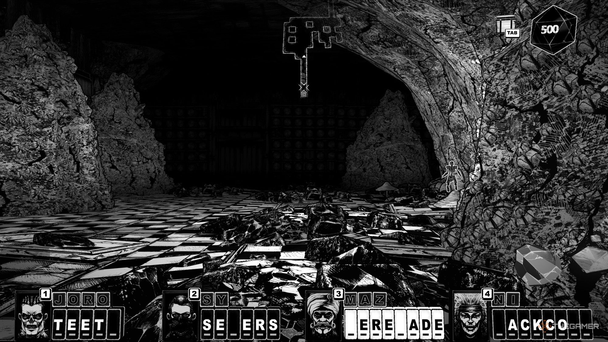 The party reaches a room that has checkerboard tiles in Cryptmaster.