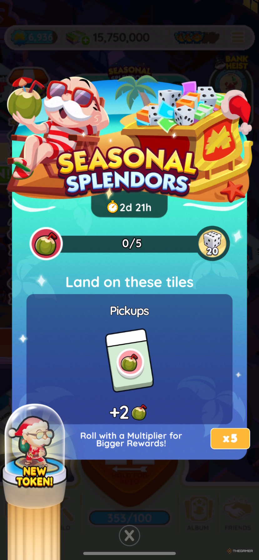 The Seasonal Splendors Monopoly Go event page showing the new Monopoly Go token for the event.