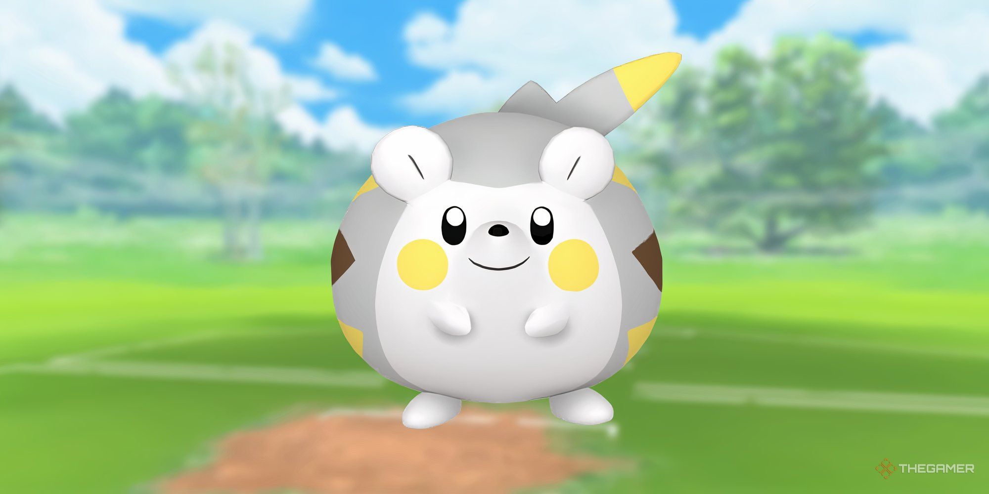 Image of Togedemaru with the Pokemon Go battlefield as the background