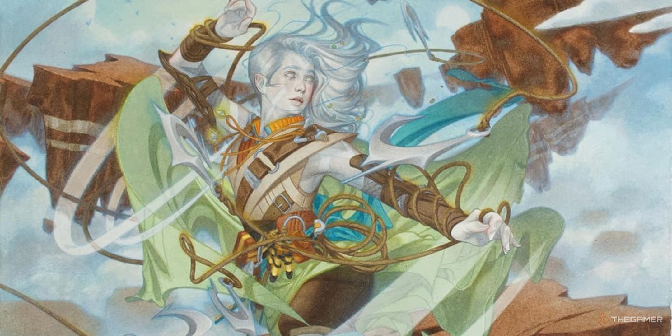 This is a Magic: The Gathering card image of Ondu Spiritdancer dancing in the wind by Tran Nguyen.