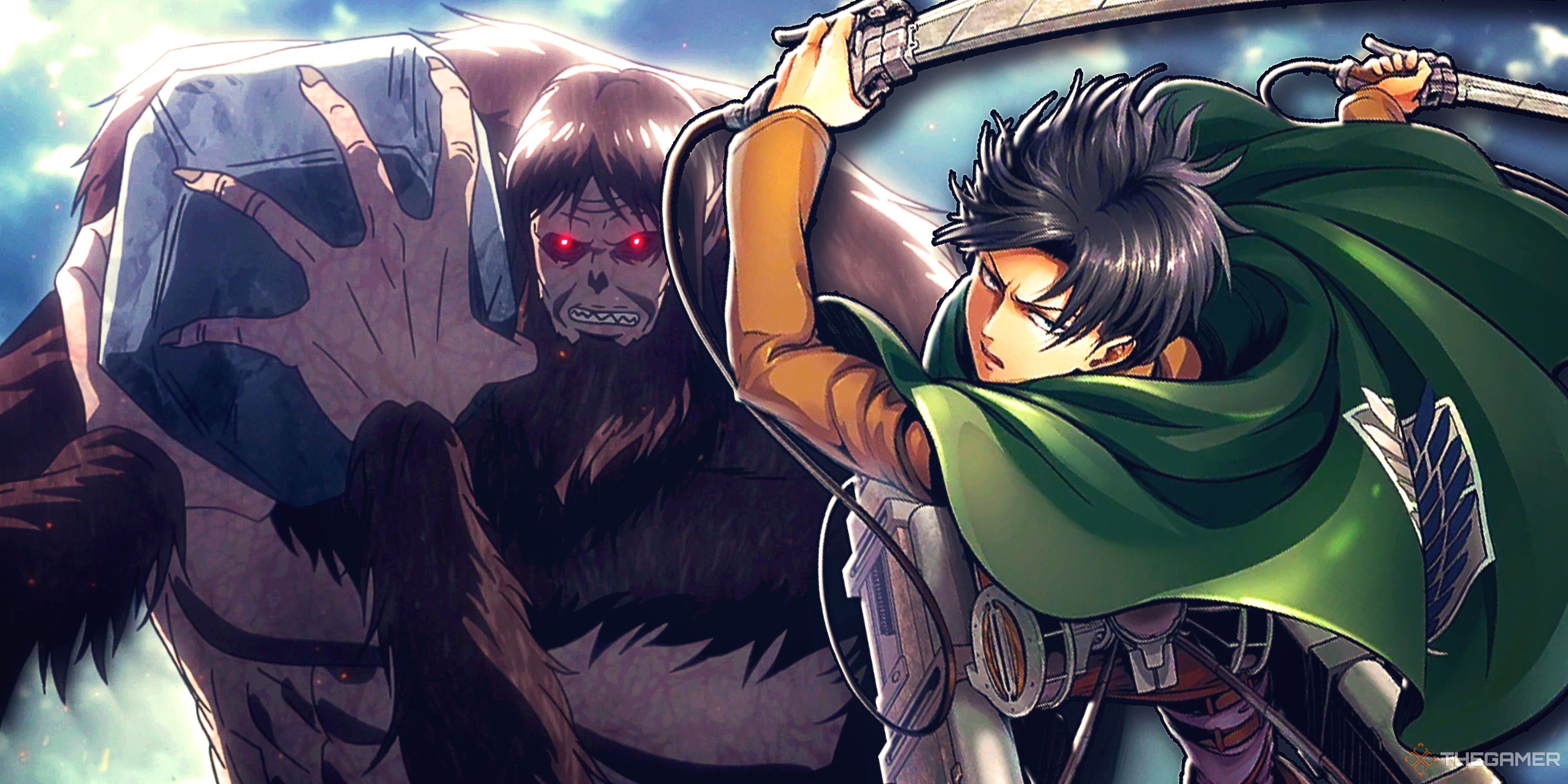 Beast Titan and Levi.