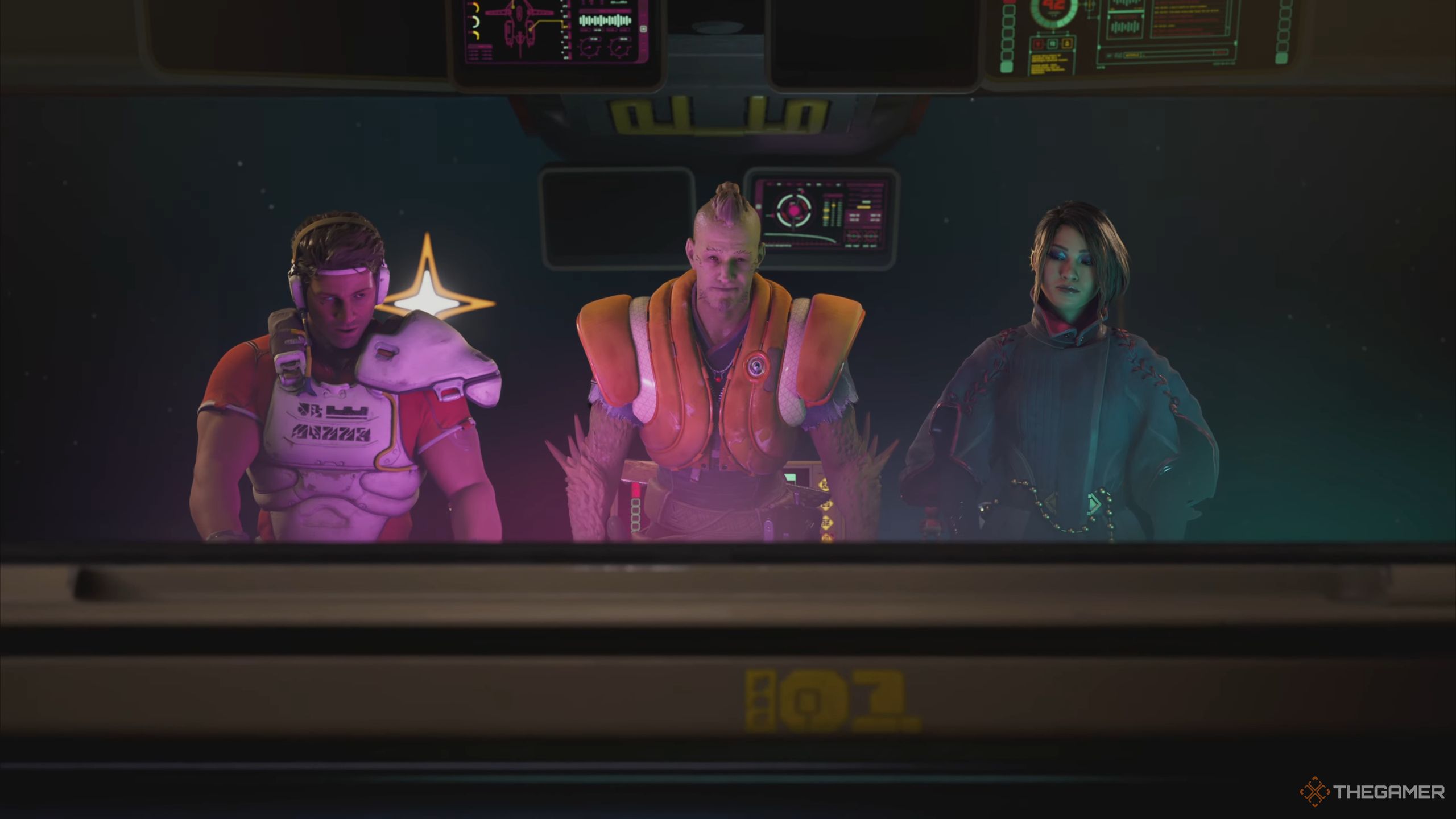 Teo, Lennox, and Haymar in Concord, stood in front of a holographic map.