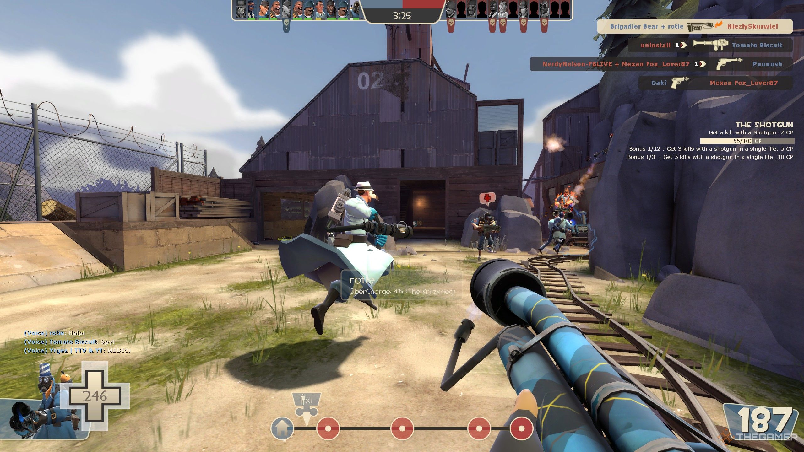 The Medic running across a field in Team Fortress 2.