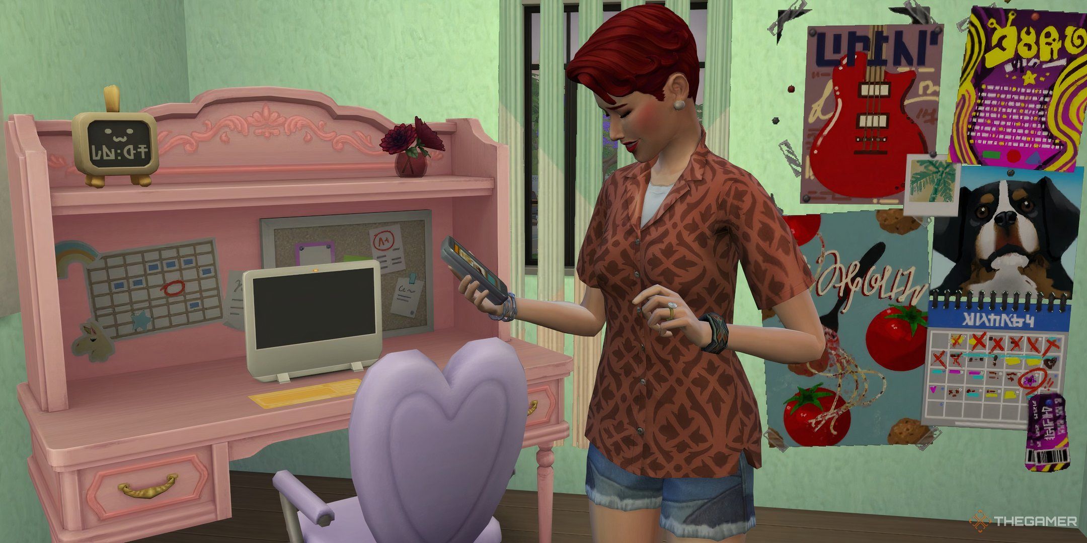 A Sim on their phone in the Simfluencer career in The Sims 4 High School Years.