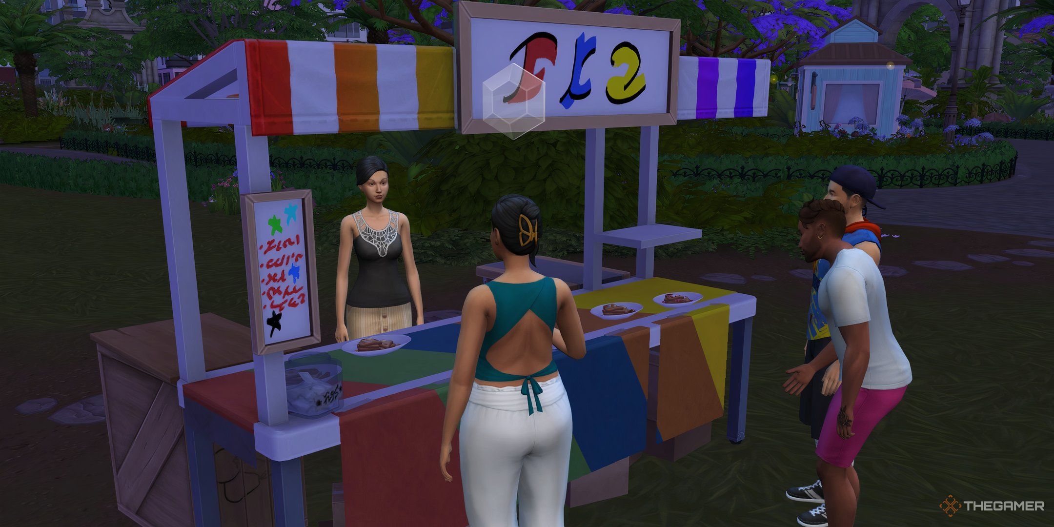 A Sim running a food stall in The Sims 4 Home Chef Hustle