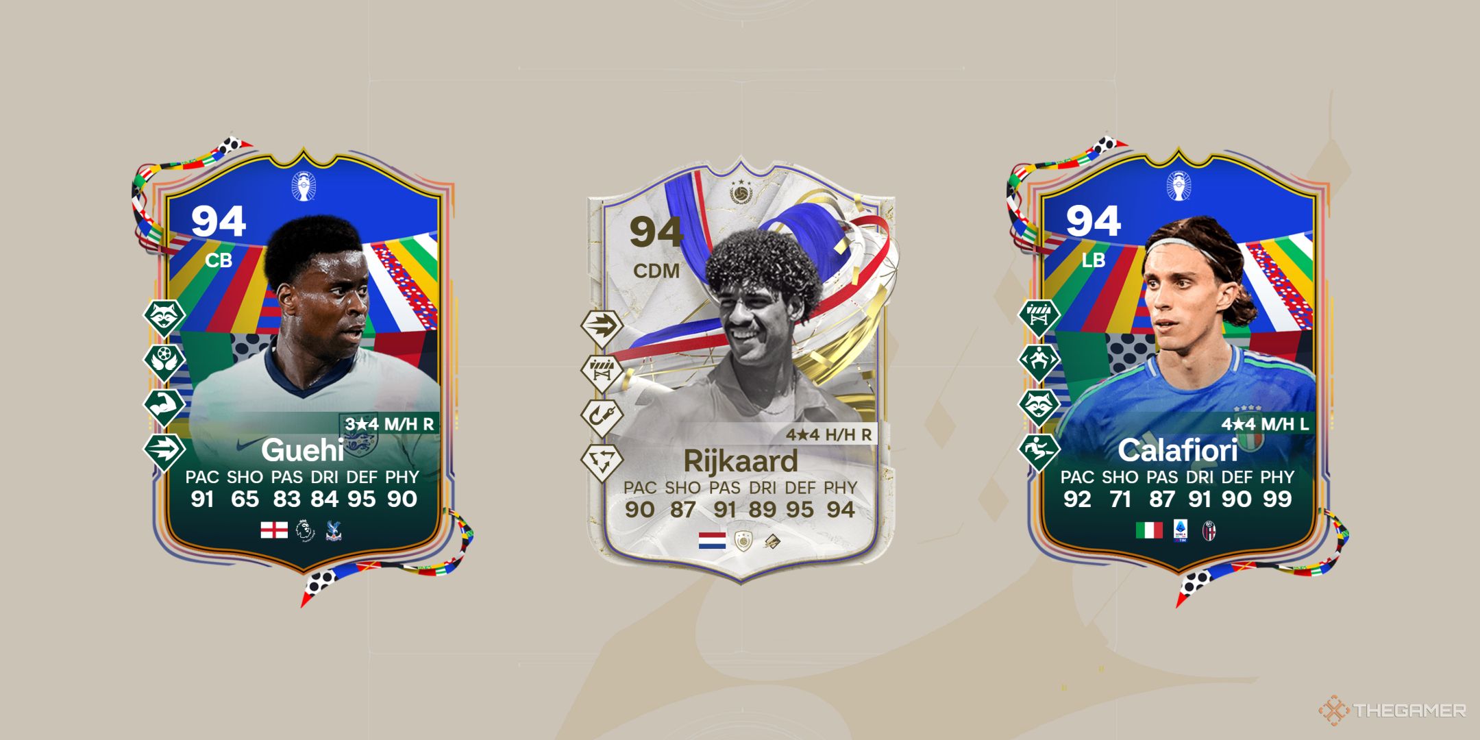 an image of guehi rijkaard and calafiori in ea sports fc 24