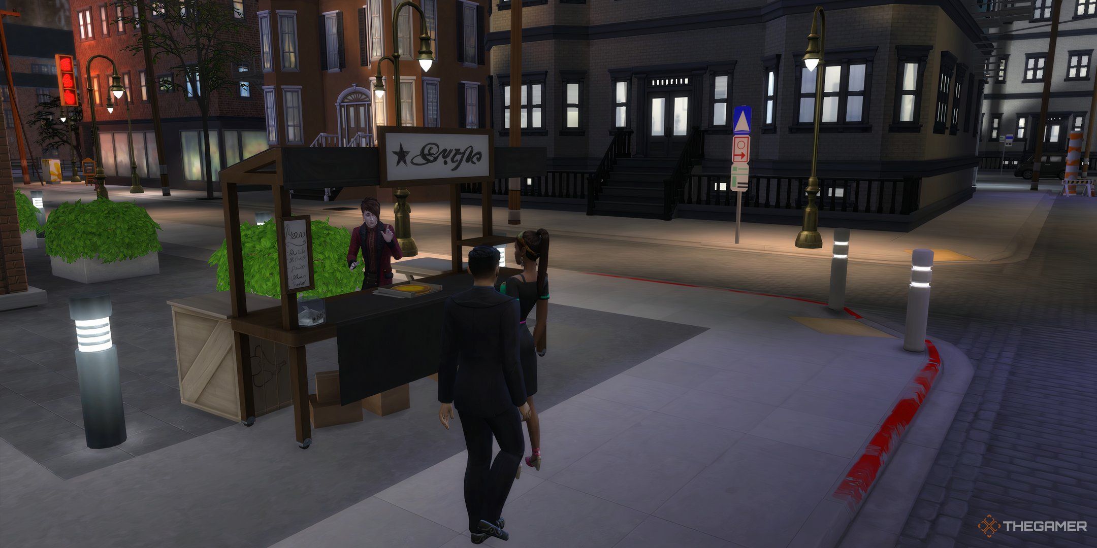 Caleb Vatore from the Vampires pack running a pizza stand from the Home Chef Hustle in San Myshuno in The Sims 4.