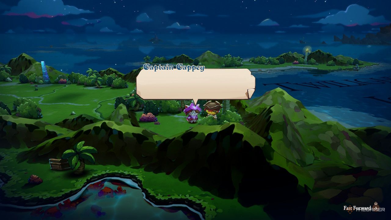 Captain Cappey is about to ask what happened to the protagonist at the Twilight Isles in Cat Quest 3