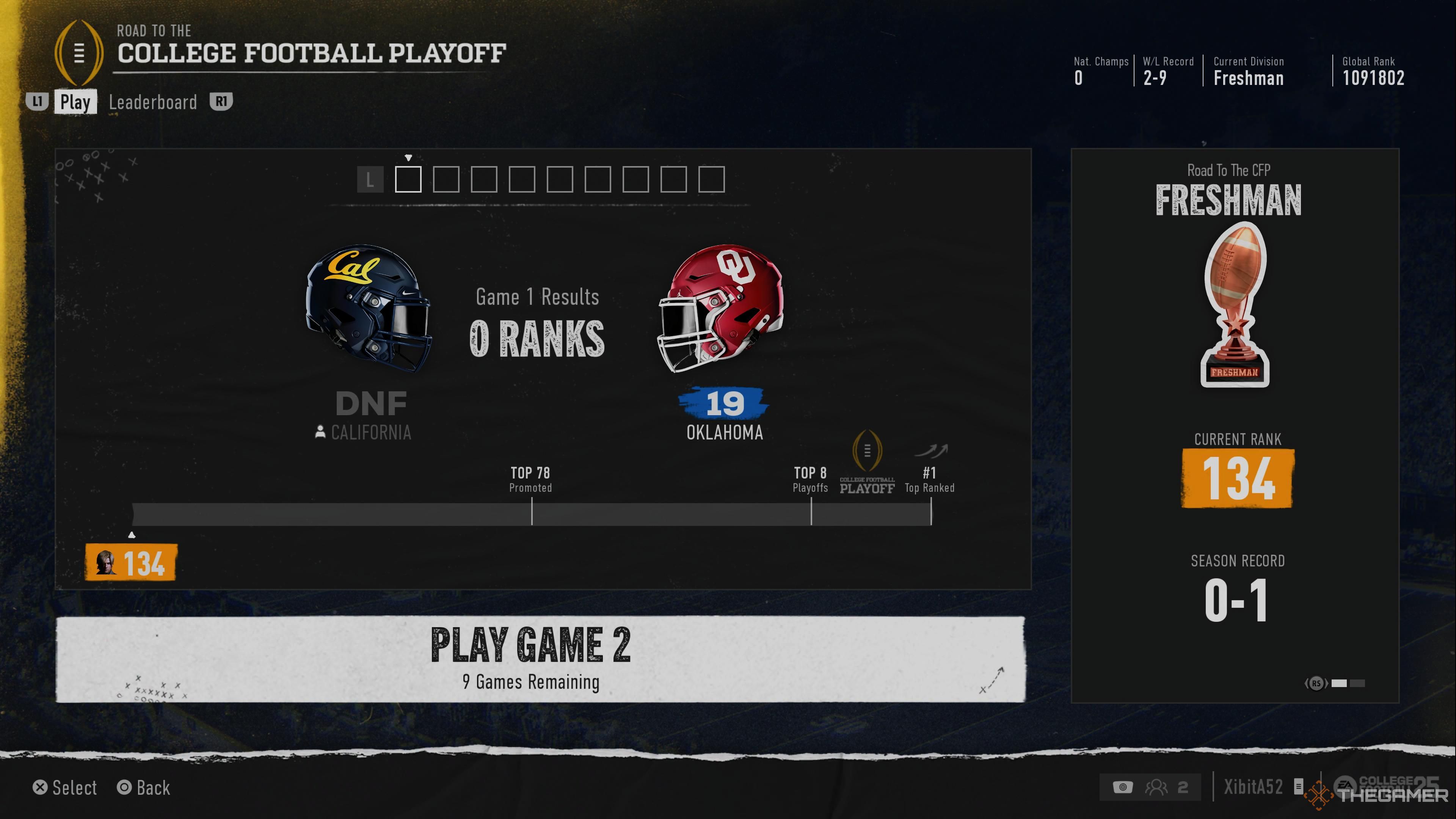 Being ranked 134 at the beginning of a season in Road to the CFP in College Football 25.