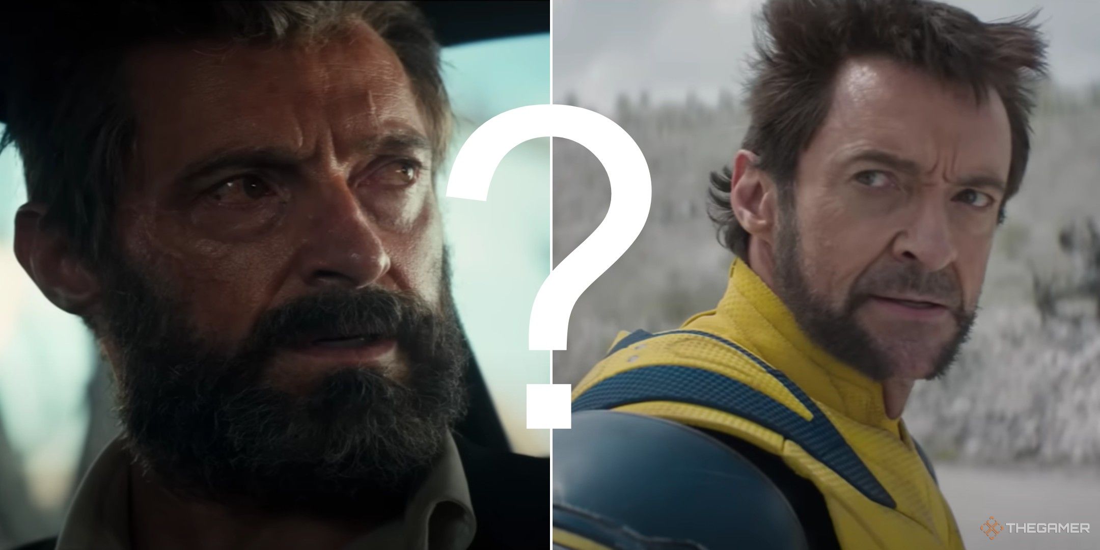 Collage with two Wolverines, one from Logan and one from Deadpool & Wolverine, with a question mark on top.